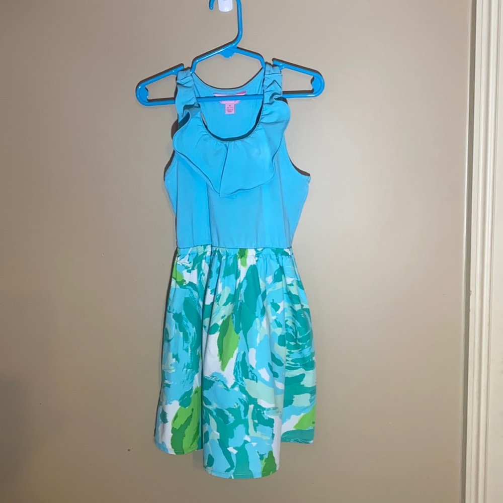 Lilly Pulitzer tank dress.  Green, aqua, and light blue.  Girls size M 6-7